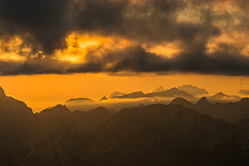 Nature, Sunset, Mountains, Clouds, Vertex, Tops HD wallpaper