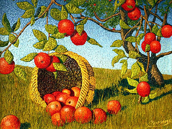 Fomyuk Basil, Apples, oil on canvas, basket, painting, art, fomyuk basil, fruit, apple, oil HD wallpaper
