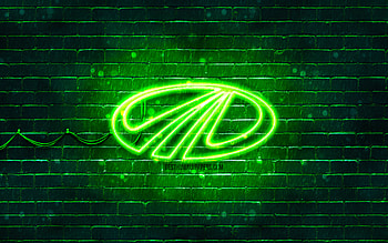 Mahindra green logo, , green brickwall, Mahindra logo, brands, Mahindra neon logo, Mahindra HD wallpaper