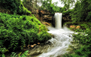 Rock Mountain Forest Waterfall, Waterfalls, Rocks, Nature, Forests, Mountains HD wallpaper