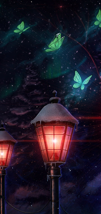 butterfly, lamp, fantasy, landscape, fantasy landscape HD phone wallpaper