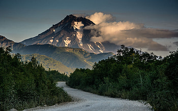 Road to volcano, mountain HD wallpaper