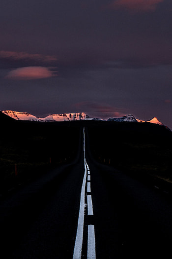 Nature, Sunset, Mountains, Night, Horizon, Dark, Road, Markup HD phone wallpaper