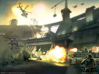 Fire on Dam, soldier, battlefield, battlefield 2, mission, war, aircraft, video game, dam, battle, weapon, , tank, fire, fighters HD wallpaper