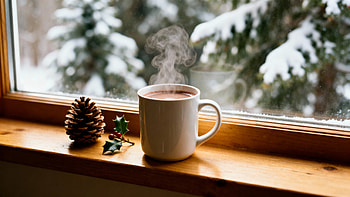 Minimalist Holiday: Cozy Mug on a Snowy Windowsill, Minimalist Holiday, Mug, Hot Chocolate, Snow HD wallpaper