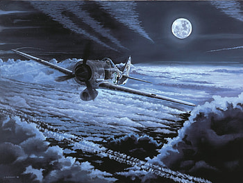 Midnight Patrol, night, art, german, focke, 190, ww2, fw190, wulf, painting, moon, drawing, airplane, wwii, plane, clouds, luftwaffe HD wallpaper