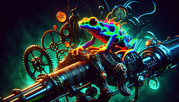 Vibrant Poison Dart Frog - Steampunk Fantasy, Poison dart frog, frog, steampunk, colorful, gears HD wallpaper