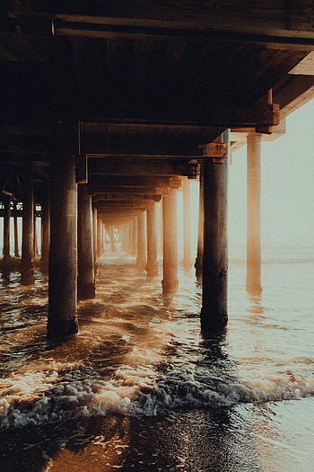 Nature, Waves, Beach, Pier, Sunlight, Tunnel HD phone wallpaper