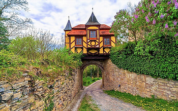 House on a Bridge, Bridges, Rocks, Houses, Architecture, Nature, Landscapes, Clouds, Sky HD wallpaper