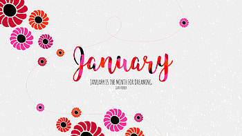 January, word, pink, white, card, orange HD wallpaper