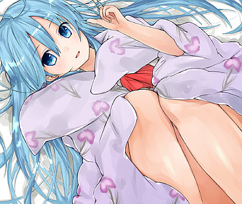 Denpa Onna To Seishun Otoko, touwa eri, blue eyes, blush, blue hair, long hair, futon HD wallpaper