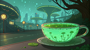 Enchanted Tea: A Ultra Experience, tea, futuristic, teacup, cityscape, green HD wallpaper