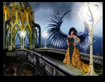 Angel, bridge, abstract, fantasy HD wallpaper