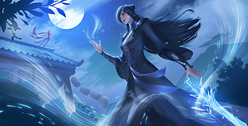 Fantasy girl, sorceress, blue, night, moon, fantasy, luna, girl, yhyld HD wallpaper