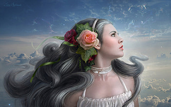 Beauty, rise, fantasy, irina safronova, flower, face, trandafir, girl, annewipf, rose HD wallpaper