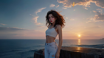 Gorgeous Girl Wavy Hairs Near Pier Side , artist, artwork, digital-art HD wallpaper