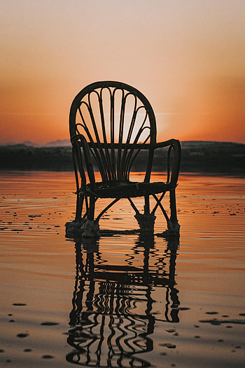 Water, Sunset, Sea, Reflection, Miscellanea, Miscellaneous, Chair HD phone wallpaper