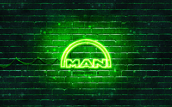 MAN green logo, , green brickwall, MAN logo, brands, MAN neon logo, MAN HD wallpaper