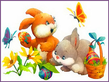 Bunnies and butterflies, bunnies, butterflies, abstract, Eastr, flowers, eggs HD wallpaper