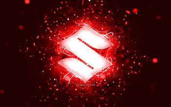 Suzuki red logo, , red neon lights, creative, red abstract background, Suzuki logo, cars brands, Suzuki HD wallpaper