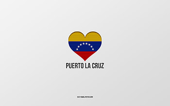 I Love Puerto la Cruz, Venezuela cities, Day of Puerto la Cruz, gray background, Puerto la Cruz, Venezuela, Venezuelan flag heart, favorite cities, Love Puerto la Cruz HD wallpaper