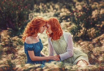 i love you my dear, lesbian, girls, redhead, love HD wallpaper