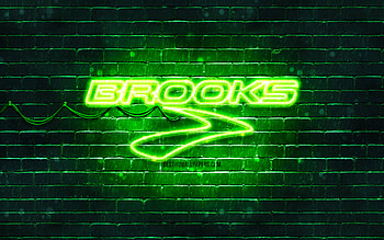 Brooks Sports green logo, , green brickwall, Brooks Sports logo, brands, Brooks Sports neon logo, Brooks Sports HD wallpaper