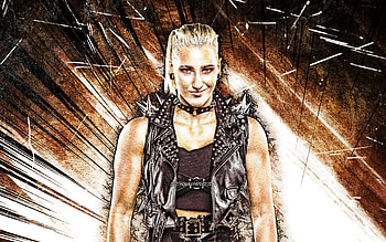 Rhea Ripley, grunge art, australian wrestler, WWE, brown abstract rays, Demi Bennett, wrestling, creative, wrestlers, Rhea Ripley HD wallpaper