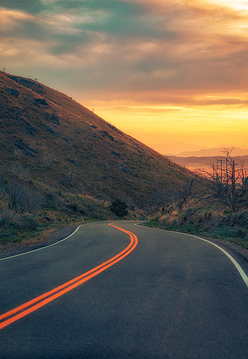 Road, Nature, Turn, Hill HD phone wallpaper