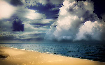 Nature, Sea, Clouds, Shore, Bank, Fluffy, Volumetric, Voluminous, Massive HD wallpaper
