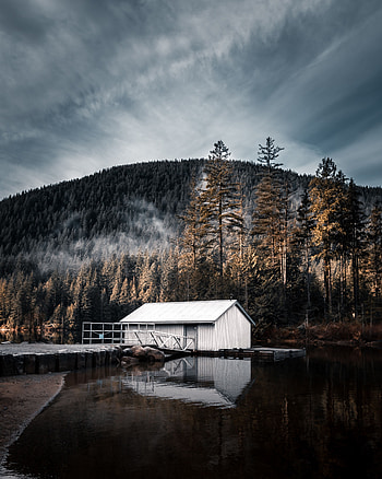 Nature, Mountain, Lake, Forest, House HD phone wallpaper