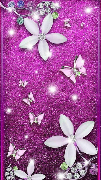 Sparkling flowers and butterflies, purple, jewelry, sparkles, butterfly, artistic, flower HD phone wallpaper