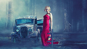 End of a voyage, digital, art, car, trees, girl, forest HD wallpaper