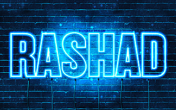 Rashad, , with names, Rashad name, blue neon lights, Happy Birtay Rashad, popular arabic male names, with Rashad name HD wallpaper