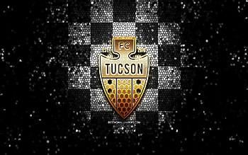 Tucson FC, glitter logo, USL League One, black white checkered background, soccer, american football club, Tucson FC logo, mosaic art, football, FC Tucson HD wallpaper