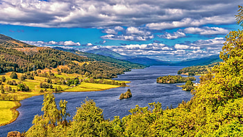 Lake in the Scottish Highlands, Scotland, Lakes, Nation, Mountains, Clouds, Sky HD wallpaper