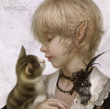 Little Elf, abstract, fantasy, cat, girl, elf, child HD wallpaper