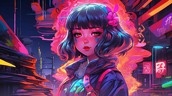 Anime Girl in Neon City -, Anime, cyberpunk, girl, neon, portrait, anime girl, neon anime HD wallpaper