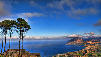 gorgeous coastal view r, sea, coast, town, trees, view, r HD wallpaper