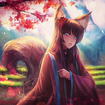 *, cute, girl, anime, fox HD wallpaper