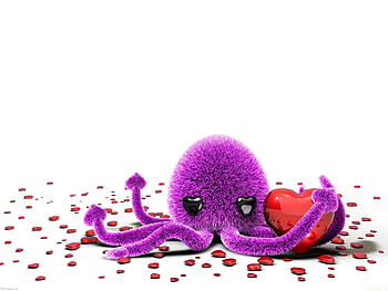 Background, Hearts, Toys, Love, Valentine's Day, Octopus HD wallpaper