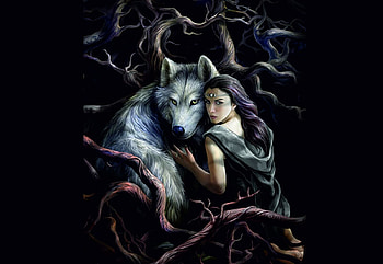 Soul Bond, girl, digital, wolf, art HD wallpaper