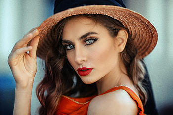 ღ, model, blue eyes, hat, woman HD wallpaper