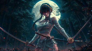 Bandaged Warrior Girl: Moonlit Sword, girl, warrior, sword, bandage HD wallpaper