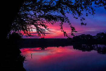 Twilight, sunset, colorful, sky, lake, nature HD wallpaper