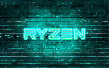 AMD Ryzen turquoise logo, , turquoise brickwall, AMD Ryzen logo, brands, AMD Ryzen neon logo, AMD Ryzen HD wallpaper