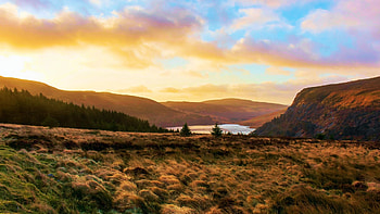 Calming Sunrise at Guinness Lake, Ireland, sky, autumn, clouds, colors, landscape, trees HD wallpaper