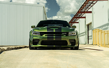 2022, Dodge Charger Hellcat, front view, new green Charger Hellcat, american cars, Dodge, tuning Dodge Charger HD wallpaper
