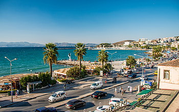 Kusadasi, resort, Aegean coast, Kusadasi cityscape, seascape, Aegean Sea, Turkey HD wallpaper