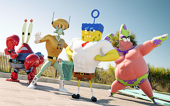 SpongeBob, Patrick, Squidward, and Mr. Krabs, Vibrant , Cartoon characters HD wallpaper